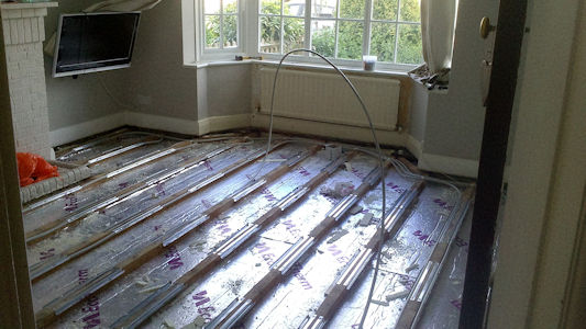 Underfloor heating under construction